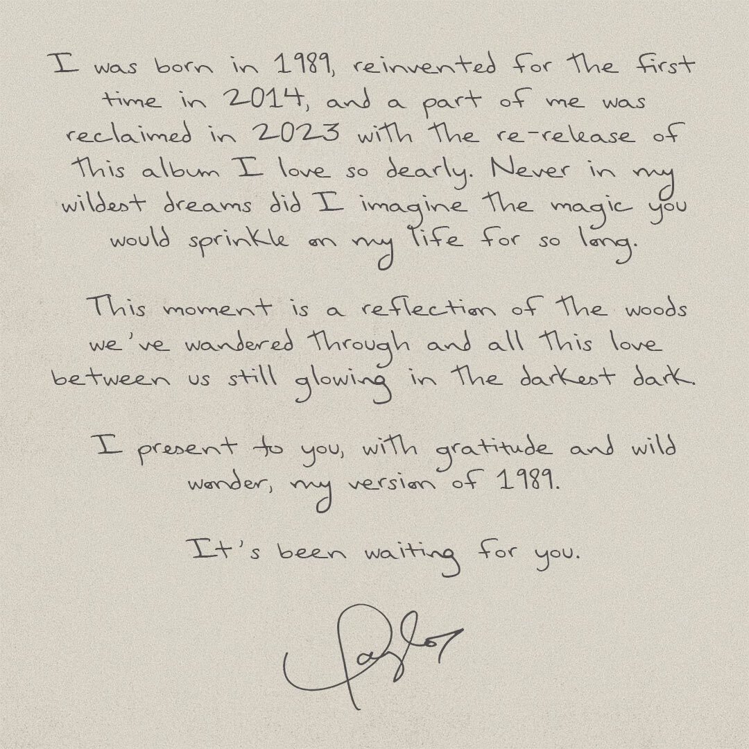 Carta de agradecimento do álbum - My name is Taylor and I was born in 1989 - @taylorswift Via Instagram