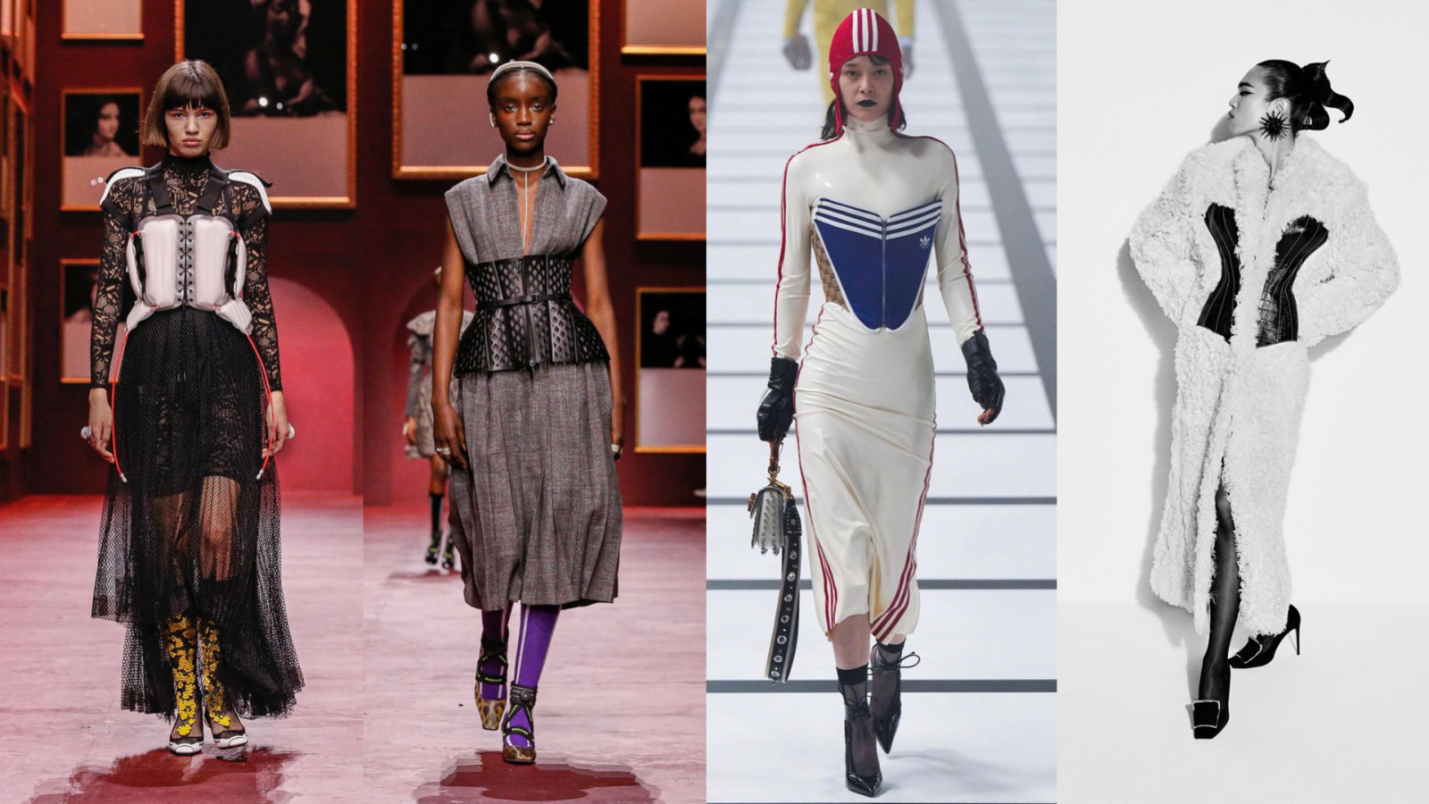 O corset nas coleções FW22 da Dior, Gucci e Schiaparelli