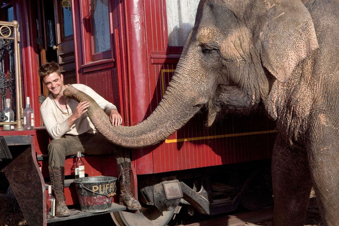 Robert Pattinson no set do filme Água para Elefantes 