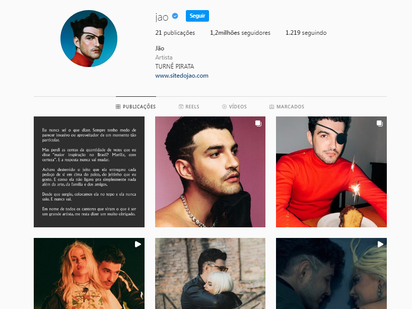 Perfil oficial do cantor no Instagram.