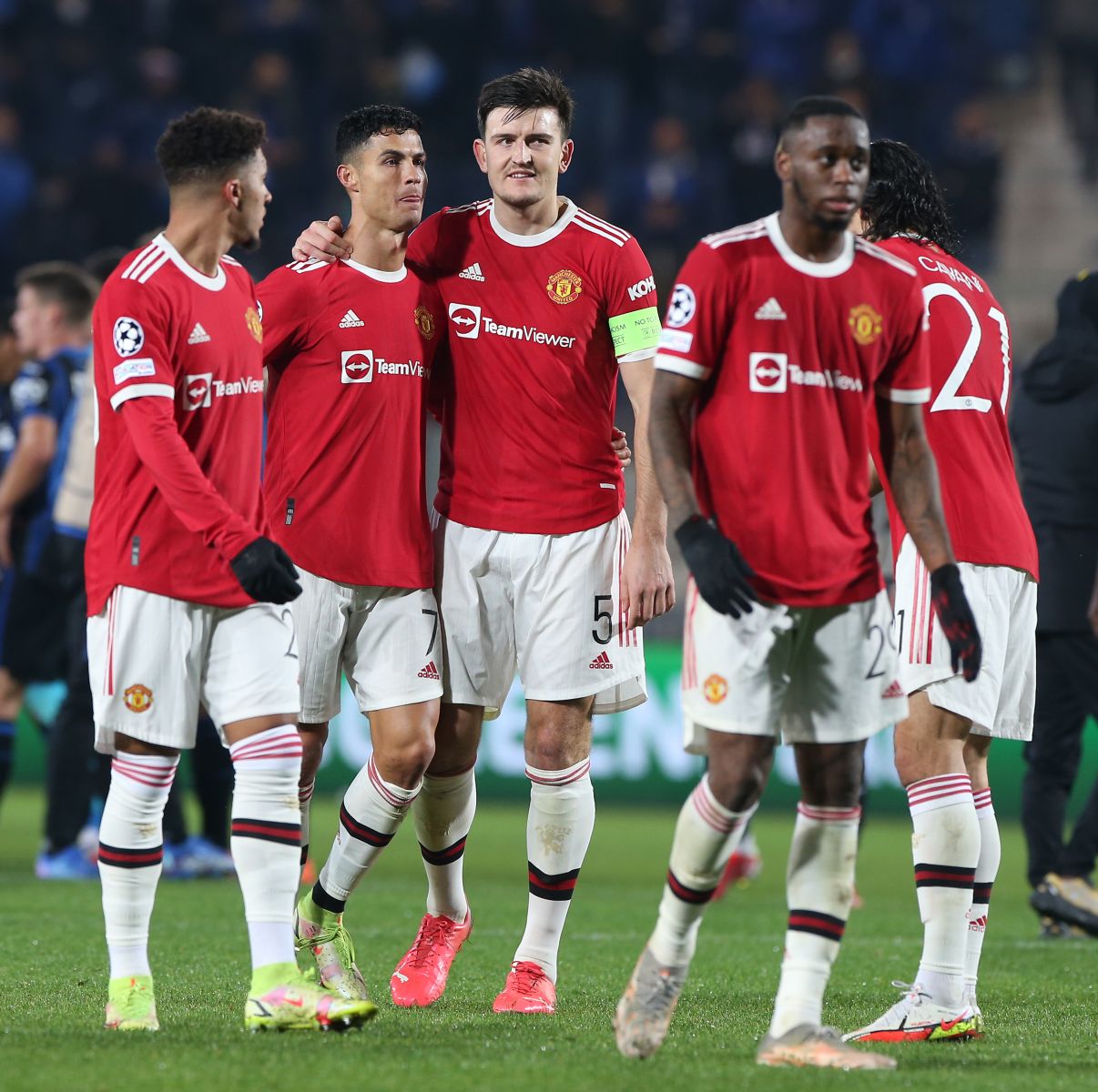 Jogadores do United comemoram após gol de empate de CR7