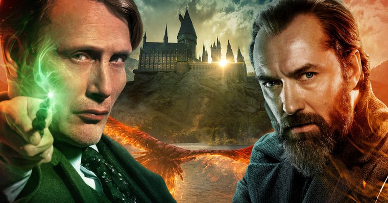 Gellert Grindelwald (Mads Mikkelsen) e Alvo Dumbledore (Jude Law) no poster do filme.
