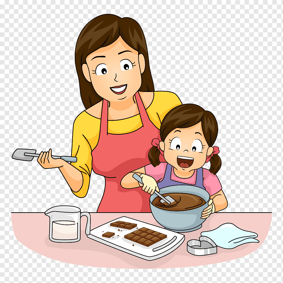 Clara cozinha com sua mãe
